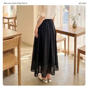 Jupe longue unie taille haute pour femme, décontractée, ample, évasée, coupe trapèze, avec superposition transparente, style maxi, pour la vente en gros - Product Image 3