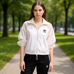 Chaqueta Satinada Reversible Adidas Originals para Mujer, Talla L, Blanca, con Logotipo Frontal, Cuello Alto, Manga Farol, para Otoño - Product Image 2