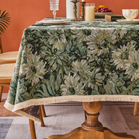 Nappe de table jacquard rétro à motif floral, nappe en tissu épais avec franges pour la cuisine, la décoration intérieure de la maison
