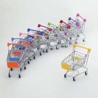 Mini chariot de courses en métal pour enfants, chariot de supermarché sur roulettes, jouet de simulation, chariot d'épicerie mignon, miniatures de dessins animés, décoration de la maison