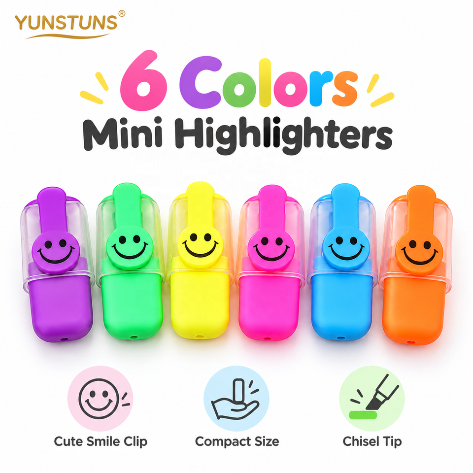 Promotional Highlighters Custom Logo 6 Color Plastic Body Smile Design ...