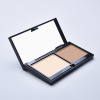 Vide en plastique or maquillage magnétique rectangle carré de luxe vide pressé compact poudre cas avec miroir, 2 compact poudre cas