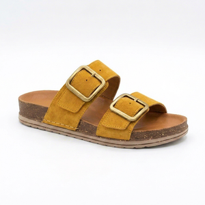 Sandalias Planas de Cuero Genuino con Punta Abierta, Cierre de Hebilla, Suela de Corcho Acolchada, Zapatos de Verano - Product Image 1
