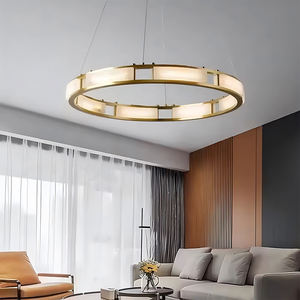 โคมไฟเพดานทรงกลมทองเหลืองทันสมัยพร้อมโคมอะลาบาสเตอร์ ไฟ LED สีวอร์มไวท์ สำหรับห้องนั่งเล่น - Product Image 6