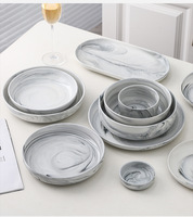 Assiette à dîner en céramique blanche marbrée pour la maison, la cuisine, la vaisselle, lave-vaisselle, micro-ondes, durable, usage quotidien, style nordique