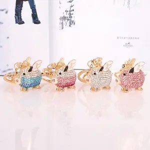 Crystal Pig Purse bags Wallet Keychain Car Key Chains Animal Metal Keychains Accessaries For Women Jewelry