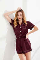 FUNG 3034 Ensembles de pyjamas de mariée de luxe en satin grande taille à manches courtes pour l'été, 80% polyester et 20% élasthanne, lisses, vente en gros