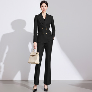 Women's Red Double-Breasted Suit Set Full Sleeve Notched Collar Elegant Office Wear - Product Image 4