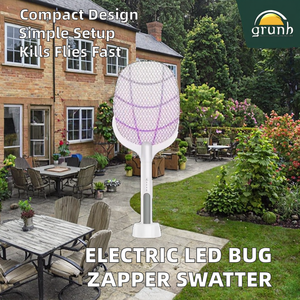 מחבט חשמלי 2 ב-1 חדש נגד חרקים 3000V מתח גבוה עם תאורת לד ורשת בטיחות בת 3 שכבות - Product Image 2