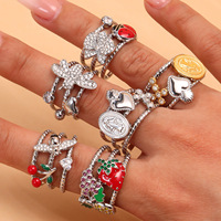 Bague ouverte artisanale en acier inoxydable plaqué or 18 carats, étanche, délicate, anti-ternissement, vintage, minimaliste, avec émail et zircon, pour femme