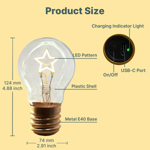 Stoßfeste Kunststofflampe im Edison-Stil, Herz-Liebe-Regenbogen-LED-Glühbirne, Batteriebetrieben & Wiederaufladbares USB-Licht für Dekorative Zwecke - Product Image 2
