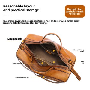 <span class=keywords><strong>Bolsa</strong></span> de Viaje de Cuero Genuino para Hombre, Estilo Bolso de Mano Vintage, con Cordón, Capacidad de 20-35L, Impermeable, para Uso Profesional y Deportivo - Product Image 3