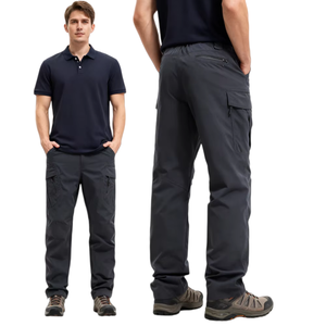 Pantalon cargo décontracté ample pour homme, grande taille, en coton, pour la randonnée en extérieur, personnalisable, taille élastique TKAN338 - Product Image 1