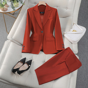 Women's Red Suit <b>Set</b> Slim Fit Wool <b>Blazer</b> Pants Office Lady Work Wear Commute Interview Formal Outfit Full Sleeve Anti-Wrinkle - Product Image 4
