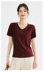 T-shirt Estiva 2026 da <span class=keywords><strong>Donna</strong></span> con Scollo a V, Maniche Corte, Vestibilità Slim, Effetto Snellente, Fresca e Anti-pilling, 220G - Product Image 2