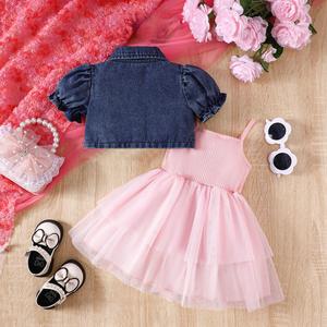 Nouvel Ensemble Décontracté d'<span class=keywords><strong>Automne</strong></span> pour Filles, Comportant une <span class=keywords><strong>Tenue</strong></span> Deux Pièces en Jean à Manches Courtes avec Manteau et Jupe, Mode Enfant - Product Image 2