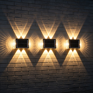 ไฟติดผนังโซลาร์เซลล์แบบไดโอดสำหรับภายนอกอาคาร IP65 ส่องขึ้นลงได้ 4+4 LED กำลังไฟ 8 วัตต์ พร้อมไฟติดผนังโซลาร์เซลล์เพื่อความปลอดภัยภายนอกอาคาร - Product Image 4