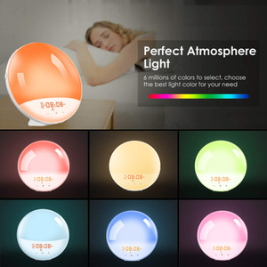 Sunrise Wake Up <b>Light</b> Alarm Clock Led Night <b>Light</b> With Radio And <b>Timer</b> Round Shape Usb Powered For Bedroom And Sleep Aid - Product Image 2