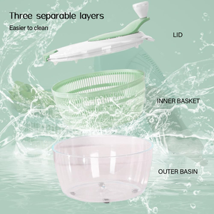 Essoreuse à salade manuelle en acier inoxydable et plastique écologique pour fruits et légumes, pour la cuisine et la table - Product Image 2