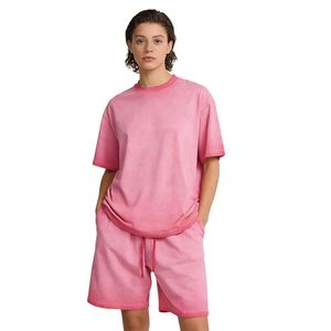 Ensemble décontracté d'été pour homme, ensemble short et t-shirt à manches courtes délavé, 100% coton, style streetwear vintage oversize, survêtement pour homme - Product Image 4