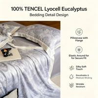 Ensemble de housse de couette en lyocell d'eucalyptus 100% tissé, imprimé motif végétal, moderne, garni de soie, taille King, 300 fils/cm²