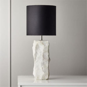 Modern Marble <b>Table</b> <b>Lamp</b> Luxury Hotel Wabi Sabi Decor Rough Natural White Stone <b>Base</b> Black Fabric Shade - Product Image 2