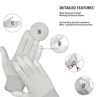 Gants de travail gris en polyester 13 jauges enduits PU, anti-statiques, de qualité supérieure, vente en gros