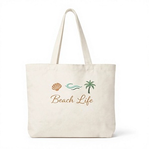 Custom logo handled Beach Canvas Tote <b>Bag</b> <b>Large</b> Size Casual Style With custom Print Long Handle Reusable Shopping <b>Bag</b> - Product Image 1