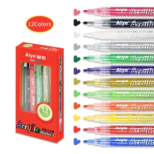 Nouveau produit marqueur de dessin 12 couleurs, ensemble de stylos de peinture acrylique permanents pour tissu toutes surfaces à un prix compétitif