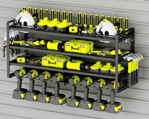 Organizador de garagem com 8 brocas, suporte de parede, 3 camadas, ferramenta de garagem, prateleira, armazenamento sem fio, organizador de ferramenta elétrica