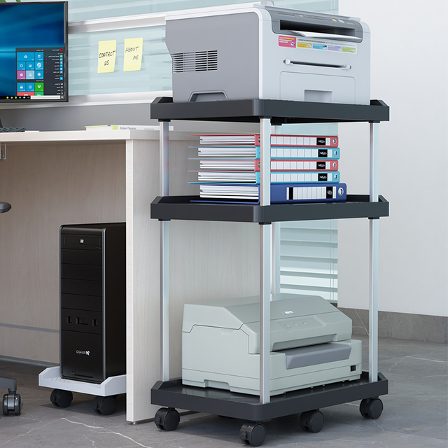 Mobile CPU Stand Study Computer Desktop Host Bracket Towers Storage Rack Cart Computer Cases with Wheels Modern Platform Black