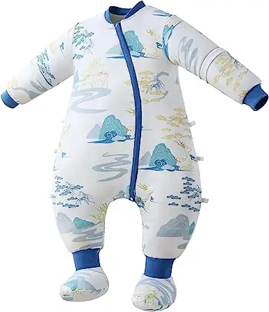 Peuter Slaapzak Met Voeten Biologisch Katoen Baby Slaapzak Met Afneembare Lange Mouwen Unisex Voor Peuter Pyjama 2.5tog