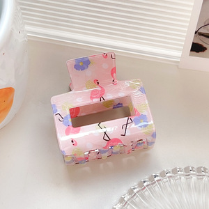 Pince à cheveux unisexe en plastique acrylique avec logo personnalisé, grande pince requin givrée, série rose, pince à cheveux creuse mate en forme de fleur - Product Image 4