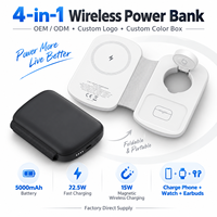 Power Bank Nirkabel 4 in 1 5000mAh Lipat Magnetik untuk Ponsel, Smartwatch, Earbuds, Pengisi Daya Portabel 22.5W Pengisian Cepat