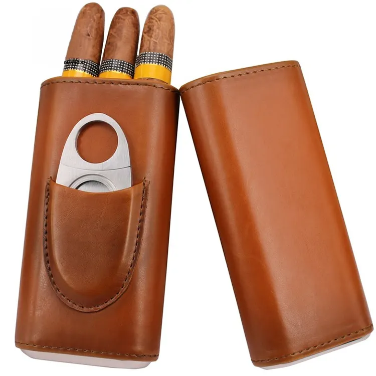 Personalized wholesale humidor cigarette tube custom print portable small cigar leather travel case