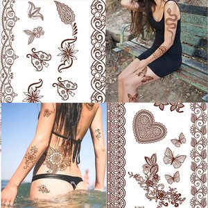 Tatuaggio temporaneo all'henné marrone <span class=keywords><strong>tatuaggi</strong></span> in pizzo fiore farfalla cuore adesivi impermeabili all'henné - Product Image 2