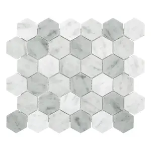 Carreau de mosaïque en verre recyclé Hexagon de Sunwings | Stock in US | White Carrara Mosaics carrelage de mur et de sol