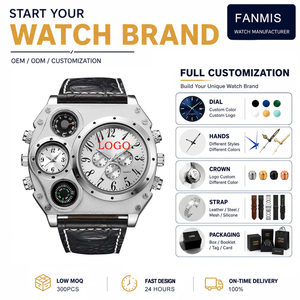 <span class=keywords><strong>Montre</strong></span> à quartz avec logo personnalisé, grand cadran, boîtier en alliage, plusieurs cadrans, double fuseau horaire, bracelet en cuir, style sportif, montres uniques et tendance - Product Image 1