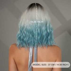 Perruque synthétique complète pour <span class=keywords><strong>femme</strong></span>, <span class=keywords><strong>coupe</strong></span> bob courte bouclée de 12 pouces, bleue naturelle et volumineuse, avec <span class=keywords><strong>frange</strong></span>, pour le marché international. - Product Image 3