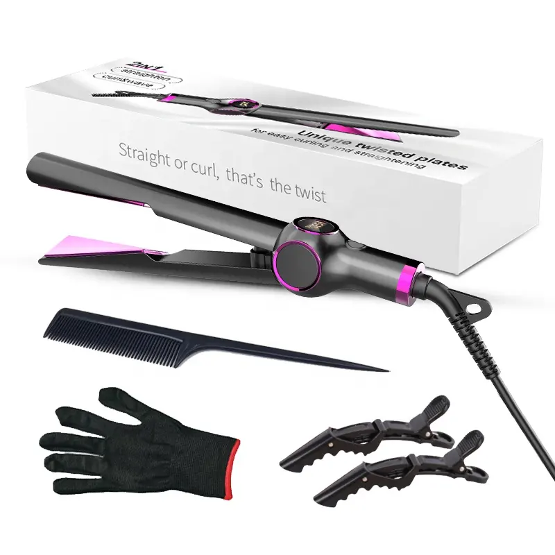 Hair Straightener Curler Digital Twisted Iron Automatic Professional 2 in 1 Straight Hair+curl Hair Electric Ceramic Coating LCD
