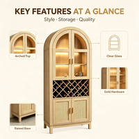 Buffet moderne en bois cintrée avec éclairage LED, porte vitrée, casier à vin et rangement pour cuisine et salle à manger