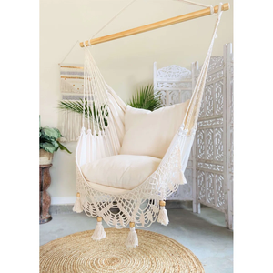 Boho Crochet Chaise <span class=keywords><strong>Hamac</strong></span> Balançoire Chaises Suspendues pour Jardin Intérieur et Extérieur Barre de <span class=keywords><strong>Support</strong></span> en <span class=keywords><strong>Bois</strong></span> 330LBS - Product Image 3