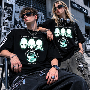 Camiseta Negra de Algodón para Hombre con Logo de Marca Personalizado, Estilo Urbano, Oversize, Cuello Simulado, Reflectante, para Hombres de Marca - Product Image 4