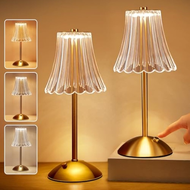 LED Retro Metal Table Lamp USB Rechargeable Cordless Night Light Warm Atmosphere Lamp for Bedroom Restaurant Battery Powered