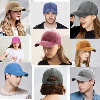 Effenkleurige retro katoenen 6-panel petten, custom logo borduring, gewassen vintage distressed stijl, dad hats