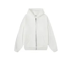 Winter Zipper Sweatshirt Heavy Cotton 400g French Terry Base Color FOG Men's American Loose Couple Hoodie