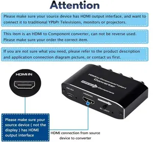 Преобразователь HDMI в компонент с функцией масштабирования HDMI в YPbPr 5RCA RGB адаптер масштабирования V1.4 с поддержкой аудиовыхода R/L