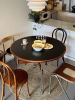 Table à manger ronde de style mid-century, style nordique Bauhaus, pieds en acier inoxydable, blanc crème, idéale pour les petites maisons