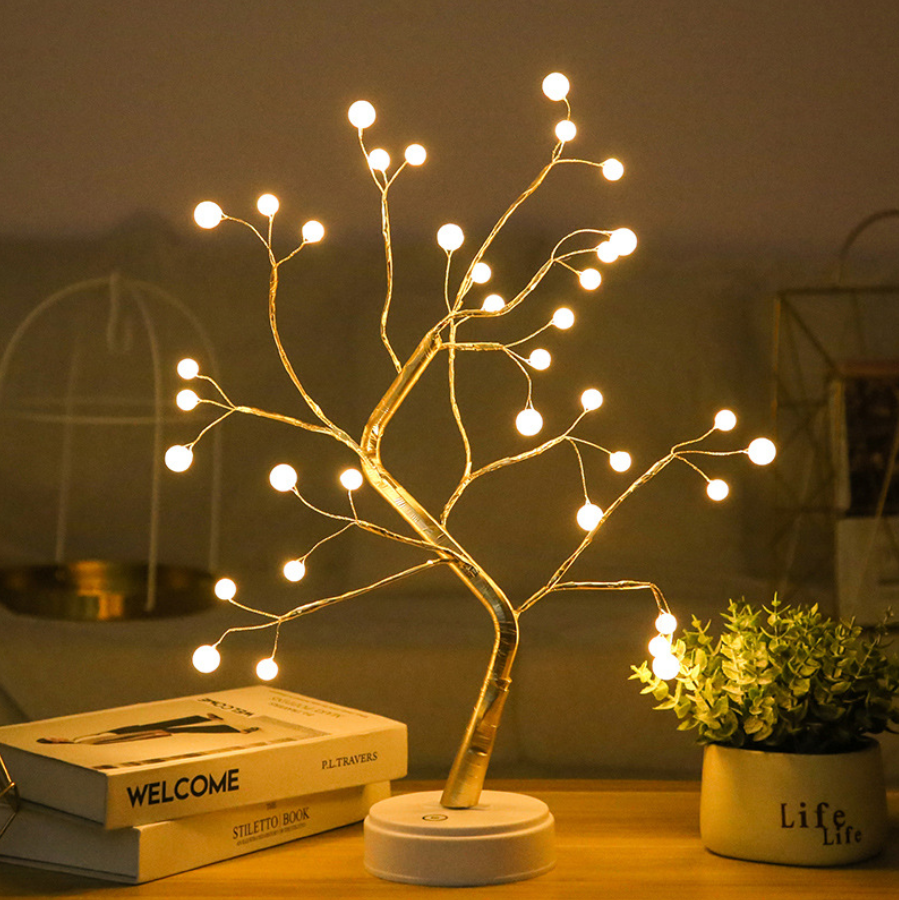 Lampada da tavolo per Bonsai da 20 "con 36 perle a Led lampada da scrivania notturna in filo di rame albero di natale artificiale con luci a Led