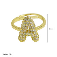 Bague en laiton plaqué or pour femme, design ballon bulle mignon, 26 lettres anglaises, style tendance, pierres de zircon, anniversaire